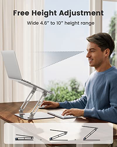 HUANUO Adjustable Laptop Stand, Aluminum Laptop Riser, Ergonomic Laptop Stand for Desk, Notebook Computer Stand Holder Compatible with 10-17 Inch Laptops, Silver, HNLS07S