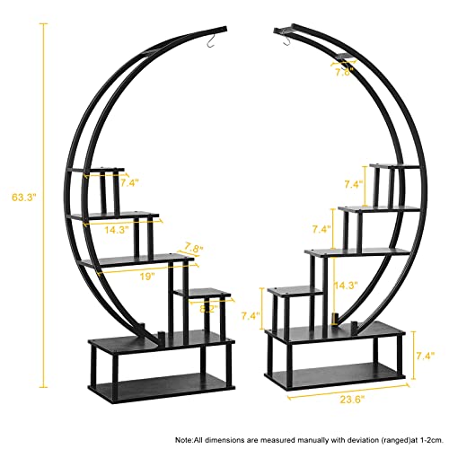 Elevens 2 Pcs 6 Tier Tall Metal Indoor Plant Stand Half-Moon-Shaped Plant Shelf Holder Multi-Purpose Plant Stands Plants Decor Plant Stands for Home Decoration (Round-Black)