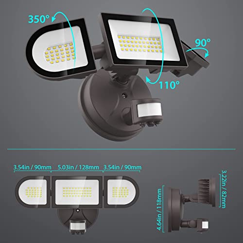iMaihom 50W Motion Sensor Light Outdoor,4600LM Bright LED Security Lights Motion Activated,6500K Flood Lights Outdoor Motion Detection,3 Adjustable Head IP65 Outdoor Motion Lights for Yard (Brown)