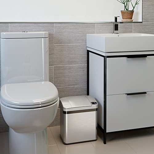 iTouchless 2.5 Gallon Sensor Bathroom Trash Can with Odor Filter and Fragrance, Home Office Kitchen Wastebasket Rectangular Stainless Steel (Powered by Batteries or AC Adapter, Both Not Included)