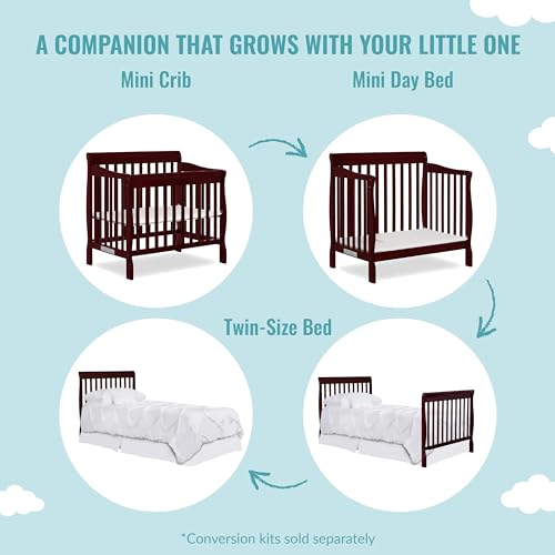 Dream On Me Aden 4-in-1 Convertible Mini Crib In Espresso, Greenguard Gold Certified, Non-Toxic Finish, New Zealand Pinewood, With 3 Mattress Height Settings