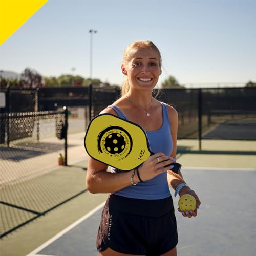 HZE Pickleball Paddles Set of 4, Pickleball Set with Ergonomic Cushion Grip, Wooden Pickleball Paddles Set with 8 Pickleball Balls & 1 Carry Bag for Women Men Beginners & Intermediate Players