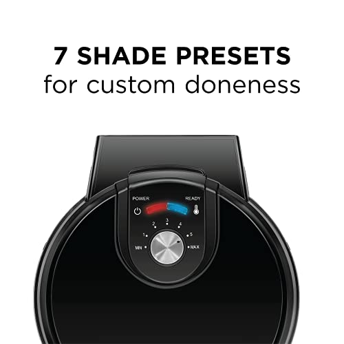 Chefman Anti-Overflow Belgian Waffle Maker w/Shade Selector, Temperature Control, Mess Free Moat, Round Iron w/Nonstick Plates & Cool Touch Handle, Measuring Cup Included, Black