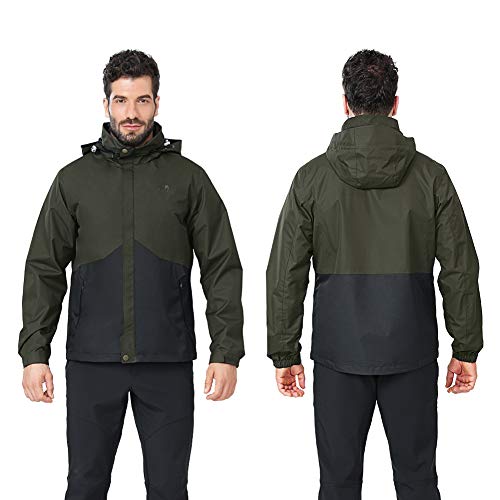 CAMEL CROWN Mens Waterproof Jacket Hooded Windbreaker Windproof Rain Coat Shell for Outdoor Hiking Climbing Traveling (Army Green, L)