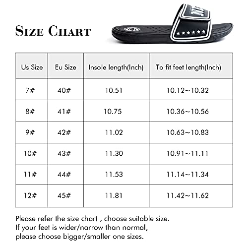 FUNKYMONKEY Sandals for Men Hook and Loop Adjustable Slip on Sport Slides (9 M US, Black/White)