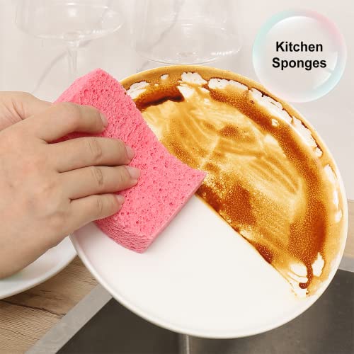 12-Count Kitchen Sponges- Compressed Cellulose Cleaning Sponges Non-Scratch Natural Sponge for Kitchen Bathroom Cars, Funny Cut-Outs DIY for Kids