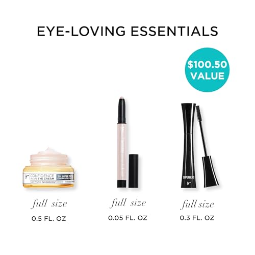 IT Cosmetics Your Eye-Loving Essentials Gift Set – 3-Piece Makeup + Skincare Kit – Includes Moisturizing Eye Cream, Brightening Eyeshadow Stick & Volumizing Black Mascara – Full Size Favorites