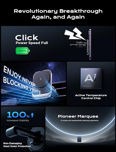 LISEN for MagSafe Car Mount Charger for iPhone 15, 15W Wireless Charger for iPhone Car Accessories Magnetic Phone Holder Mount, Universal Vent Car Charger Fits iPhone 15 Pro Max Plus Mini 14 13 12
