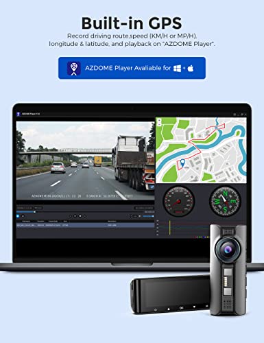 AZDOME M550 Dash Cam 3 Channel, Built in WiFi GPS, With 64GB Card, Front Inside Rear 1440P+1080P+1080P Car Dashboard Camera Recorder, 4K+1080P Dual, 3.19" IPS, IR Night Vision, Capacitor, Parking Mode