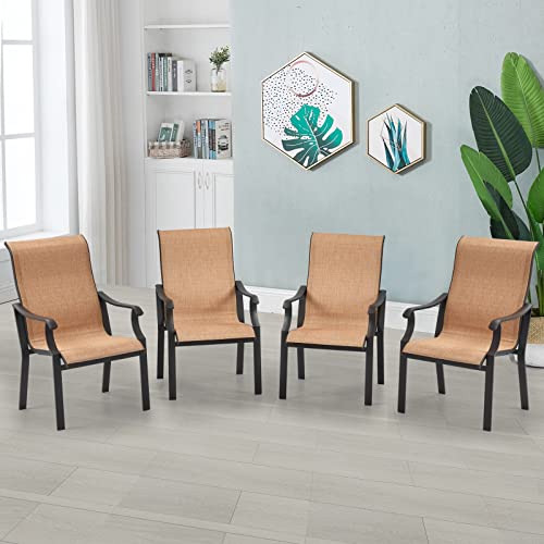Erinnyees 4 PCS Outdoor Textilene Dining Chairs, Coated Metal Frame Textilene Chair with High Back and Armrest for Patio, Deck, Yard and Poolside…