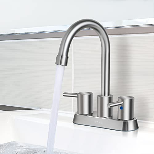 SOKA Commercial Bathroom Faucet 3 Hole Brushed Nickle Bathroom Sink Faucet with Pop-Up Drain Deck Plate for 3 Hole, 2 Handles 4 Inch Sink Lavatory Faucets with 360° Swivel