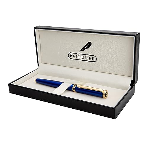 BEILUNER Blue Fountain Pen,Stunning Luxury Pen,24K Gilded Nib(Fine),Gorgeous 24K Gold Finish,German Schneider Ink Converter,Trustworthy Pen Gift for Men&Women-Elegant, Reliable,Nice Pen for Writing