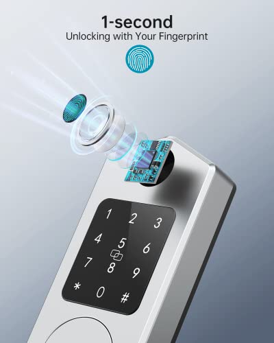 Smart Lock, HEANTLE Keyless Entry Door Lock with Touchscreen Keypads, Fingerprint Door Lock with Bluetooth APP Control for Home, Passcode Code Door Lock Smart Deadbolt