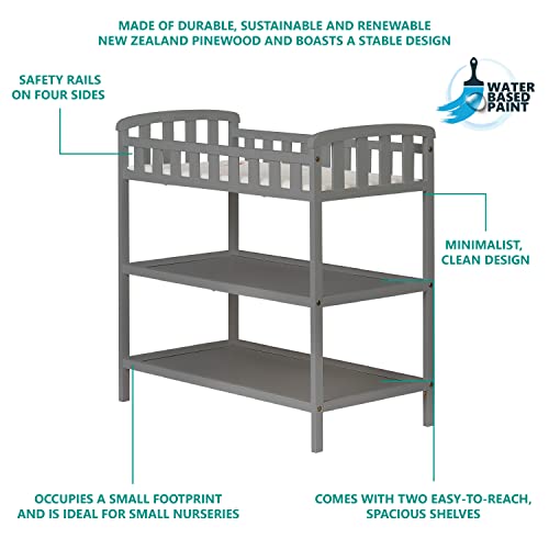 Dream On Me Emily Changing Table In Steel Grey, Comes With 1" Changing Pad, Features Two Shelves, Portable Changing Station, Made Of Sustainable New Zealand Pinewood