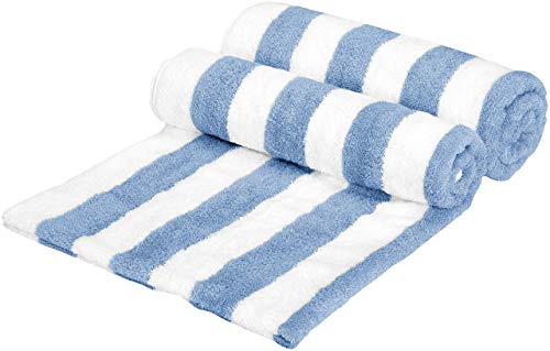 Amazon Basics Cabana Stripe Beach Towel, 2-Pack, Sky Blue, 60" x 30"
