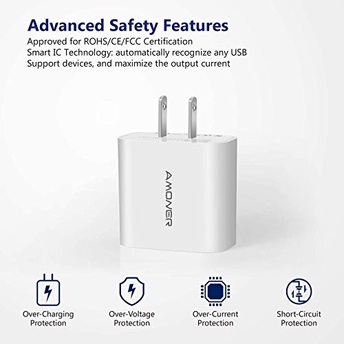 Amoner 2Pack 15W 3-Port Plug Power Adapter for iPhone 14/13/12/11/Pro/ProMax/Xs/XR/X/8, Galaxy S22 S21 and More