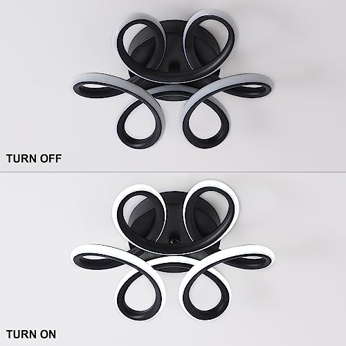DELIPOP Modern LED Ceiling Light, Black Flowers Design Semi Flush Mount Ceiling Light, 10in 22W Cool Light 6500K Aluminum Ceiling Light Fixtures