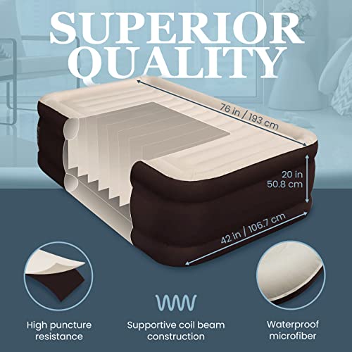 Englander Queen Air Mattress with Built in Pump Raised - Double High, 600 LB Weight Capacity - Luxury Size Camping Mattress - Blow Up Floor Bed for Home - Microfiber, Waterproof Airbed with Patch Kit