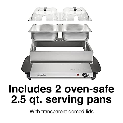 Proctor Silex Buffet Server & Food Warmer, Adjustable Heat, for Parties, Holidays and Entertaining, Two 2.5 Quart Oven-Safe Chafing Dish Set, Stainless Steel