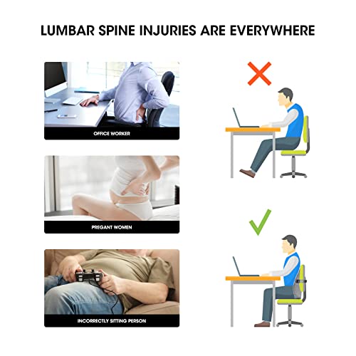 Bipintip Large Lumbar Support Pillow for Office Chair with Adjustable Strap and Washable Cover - Memory Foam Back Support for Back Pain Relief,Improve Posture,Desk Chair,Couch(Gray)