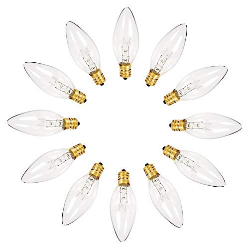 Holiday Joy - Crystal Clear Torpedo Tip Candelabra Replacement Bulbs - Great for Electric Window Candle Lamps - 7W - 120 Volts - E12 (12 Pack)