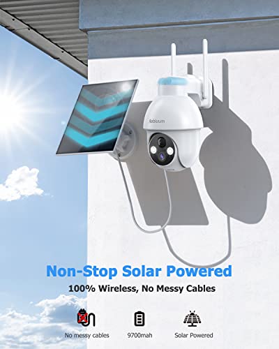 Rebluum Security Camera Wireless Outdoor, 2K Solar ,Battery Powered 360°PTZ Security Camera,Color Night Vision,PIR Motion Detection,2-Way Audio,Compatible with Alexa