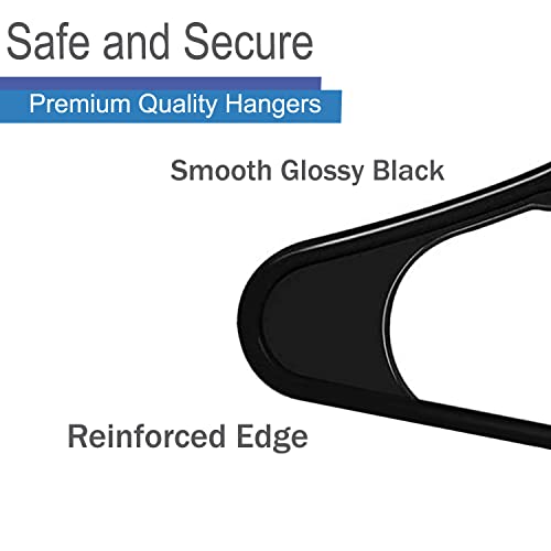 Heshberg Plastic Hooks Hangers Space Saving Tubular Clothes Hangers Standard Size Ideal for Everyday Use on Shirts, Coats, Pants, Dress, Skirts, Etc. (50 Pack) (Black)