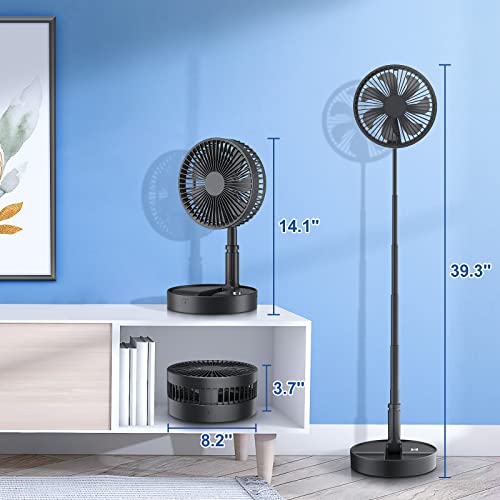 LIPETY 7.5" Rechargeable Portable Fan for Travel with Remote - 7200mah Folding Pedestal Cordless Desk Standing Fan for Bedroom - Foldable Table Rechargable Floor Quiet Fan for Office Camping (Black)