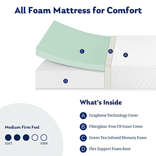 Twin Mattress, 6 Inch Memory Foam Mattress Bed in a Box, Medium, Green Tea and Cooling Gel Infused CertiPUR-US Certified, Made in USA