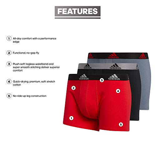 adidas Men's Stretch Cotton Trunk Underwear (3-Pack), Scarlet Red/Black/Onix Grey, XX-Large