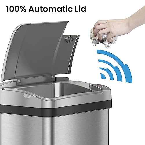 iTouchless 2.5 Gallon Sensor Bathroom Trash Can with Odor Filter and Fragrance, Home Office Kitchen Wastebasket Rectangular Stainless Steel (Powered by Batteries or AC Adapter, Both Not Included)