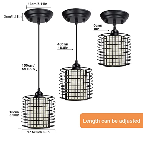 DLLT Vintage Adjustable Pendant Lighting, 6.88 Inch Metal Hanging Pendant Light Fixture with Cage Shade, Retro Ceiling Hanging Dining Light Fixture for kitchen island/Dining Hall/Hallway/Bar, E26 Base