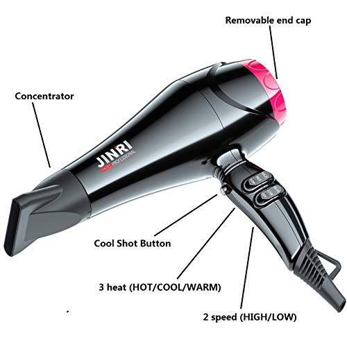 JINRI Hair Dryer Professional Blow Dryer Fast Dryer with Ceramic Ionic,Black (Normal Size)