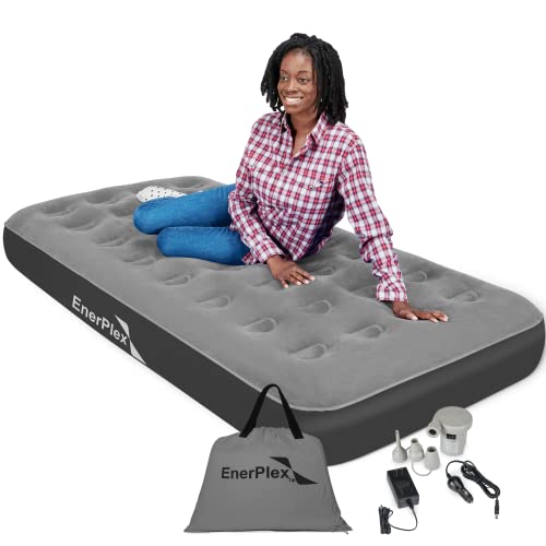 EnerPlex Camping Air Mattress with Built in Pump - Queen Blow Up Mattress for Travel & Guests - Portable Bed for Adults and Kids - Grey