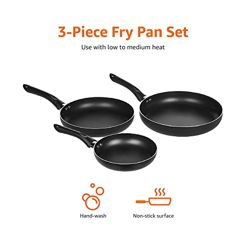 Amazon Basics 3-Piece Non-Stick Frying Pan Set - 8 Inch, 10 Inch, and 12 Inch