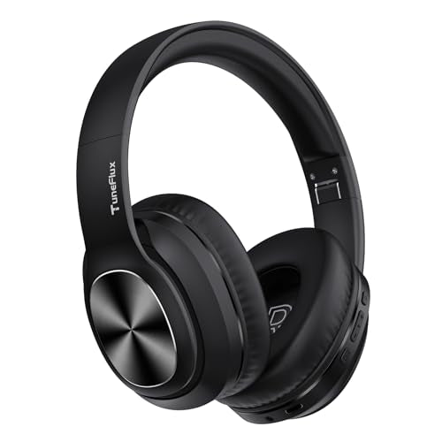 TuneFlux Wireless Bluetooth Headphones Over Ear, 80H Playtime, 3EQ Sound Modes, HiFi Stereo Headphones with Deep Bass Microphone, Foldable Bluetooth 5.3 Headphones for Smartphone/PC/Computer