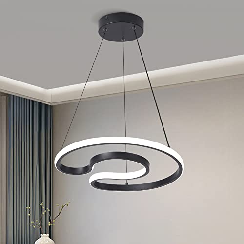 Afaoel Modern LED Chandelier 30W Color Temperature 4000K Creative Design Suitable for Living Room Dining Room Kitchen Lsland Bedroom Foyer Staircase C Type Style (Black, 16 Inch)