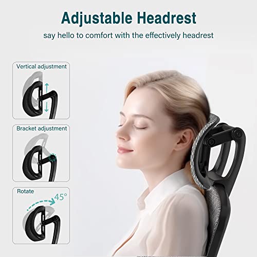 GABRYLLY Ergonomic Mesh Office Chair, High Back Desk Chair - Adjustable Headrest with Flip-Up Arms, Tilt Function, Lumbar Support and PU Wheels, Swivel Computer Task Chair, Grey