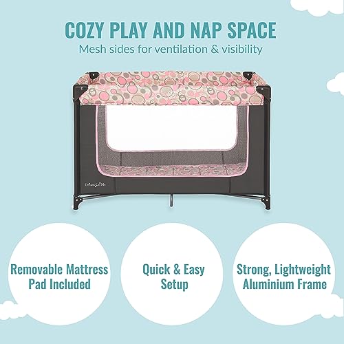 Dream On Me Zodiak Portable Playard in Grey and Pink, Lightweight, Packable and Easy Setup Baby Playard, Breathable Mesh Sides and Soft Fabric - Comes with a Removable Padded Mat
