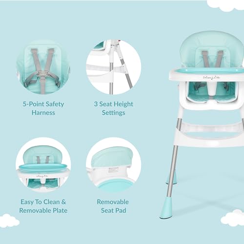 Dream On Me Portable 2-in-1 Tabletalk High Chair, Convertible Compact High Chair, Light Weight Portable Highchair, Aqua