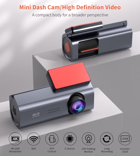 Cosuvow Dash Cam 4K Front Dash Camera for Cars 2160P WiFi Dashcam with APP 24 Hours Parking Mode WDR Free 32G Card G-Sensor Loop Recording Night Vision