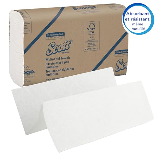Scott® Multifold Paper Towels (01804), with Absorbency Pockets™, 9.2" x 9.4" sheets, White, (250 Sheets/Pack, 16 Packs/Case, 4,000 Sheets/Case)