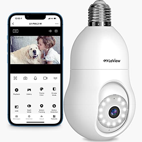 LaView 4MP Bulb Security Camera 2.4GHz,360° 2K Security Cameras Wireless Outdoor Indoor Full Color Day and Night, Motion Detection, Audible Alarm, Easy Installation, Compatible with Alexa