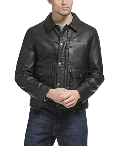 Levi's Men's Lightweight Trucker Shirt Jacket, Black Faux Leather