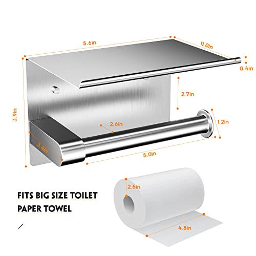 ASTOFLI Toilet Paper Holder with Shelf, Rustproof SUS304 Brushed Nickel Toilet Paper Holder Wall Mount, Toilet Roll Holder, Toilet Tissue Holder for Bathroom, Bathroom Toilet Paper Holders