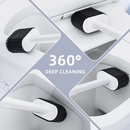 Toilet Brush, 2 Pack Toilet Bowl Brush and Holder Set, Silicone Toilet Bowl Brush with Handle, Bathroom Accessories Toilet Bowl Cleaners with Silicone Bristles, Toilet Cleaner Brush for Deep Cleaning