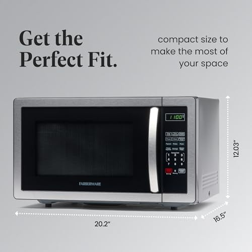 Farberware Countertop Microwave 1000 Watts, 1.1 cu ft - Microwave Oven With LED Lighting and Child Lock - Perfect for Apartments and Dorms - Easy Clean Stainless Steel