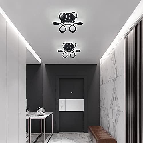 DELIPOP Modern LED Ceiling Light, Black Flowers Design Semi Flush Mount Ceiling Light, 10in 22W Cool Light 6500K Aluminum Ceiling Light Fixtures