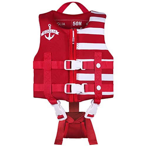 Toddler Swim Vest Floaties for Kids with Adjustable Safety Strap for Learn to Swim Children, Stripes Red M Age 4-6