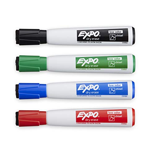 Expo Magnetic Dry Erase Markers with Eraser, Chisel Tip, Assorted, 4 Count